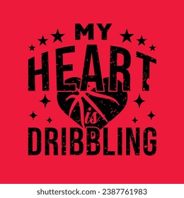 Mein Herz brennt. Basketball-T-Shirt-Design. Sportvektorquote. 