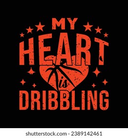 Mein Herz brennt. Basketball-T-Shirt-Design. Sportvektorquote.