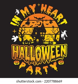 IN MY HEART Halloween party retro vintage t-shirt design 