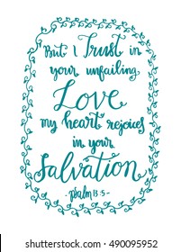 my heart rejoices in your salvation on white Background. Bible Verse. Hand Lettered Quote. Modern Calligraphy. Christian Poster