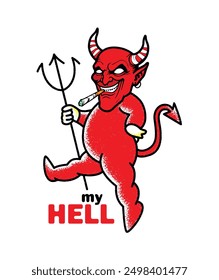 My hell vector. Devil, demon, king of hell, smoking cannabis. Devil concept vector