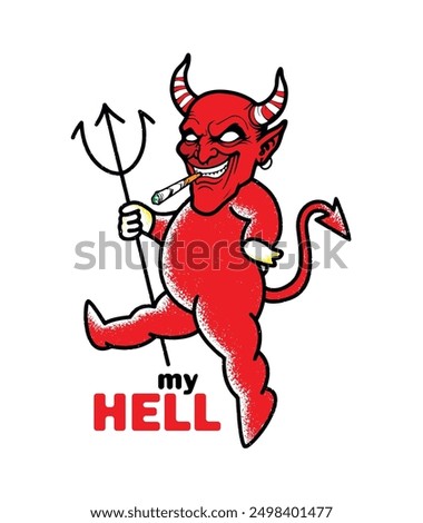 My hell vector. Devil, demon, king of hell, smoking cannabis. Devil concept vector