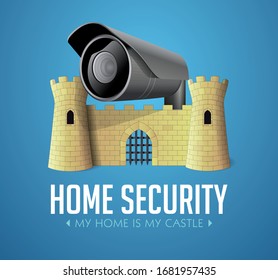 My home is my castle - security system concept - Castle with cctv camera