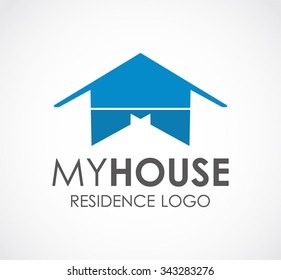 My house residence abstract vector and logo design or template property business icon of company identity symbol concept
