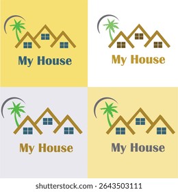 My House, sits below in a bold, friendly typeface. Four background variations explore harmony between contrasting palettes and readability while preserving tropical, welcoming vibes.