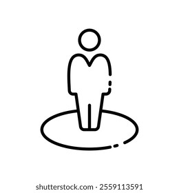 my icon here, Illustration of a person standing on a circle. Suitable for graphic design projects that require minimalist figures or people located on location. Isolated white background editable, eps