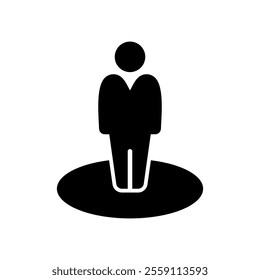 my icon here, Illustration of a person standing on a circle. Suitable for graphic design projects that require minimalist figures or people located on location. Isolated white background editable, eps