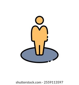 my icon here, Illustration of a person standing on a circle. Suitable for graphic design projects that require minimalist figures or people located on location. Isolated white background editable, eps