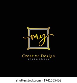MY Initial calligraphy handwritten logo. Handwritten alphabet in the logo template. Letters and Alphabet for signature, wedding, fashion, floral and botanical logo design 