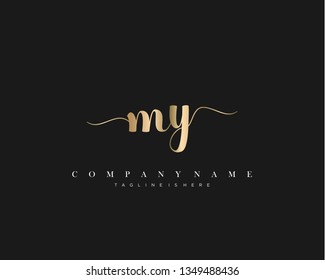 MY initial handwriting logo template with luxury color vector