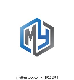 MY initial letters looping linked hexagon logo black gray blue