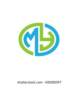 MY initial letters looping linked ellipse logo blue green