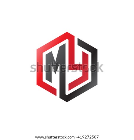MY initial letters looping linked hexagon logo black red