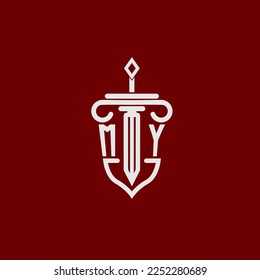 MY initial logo monogram design for legal lawyer vector image with sword and shield
