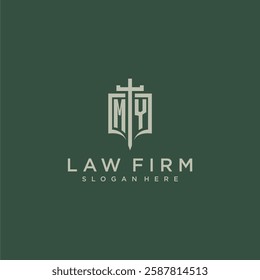 MY initial monogram for law firm with sword and shield logo image