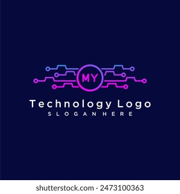 MY initial monogram for technology logo with circle style design