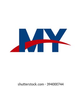 MY initial overlapping swoosh letter logo blue red
