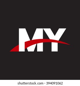 MY initial overlapping swoosh letter logo white red black background