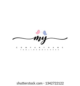 MY initial signature logo. handwriting logo template vector,