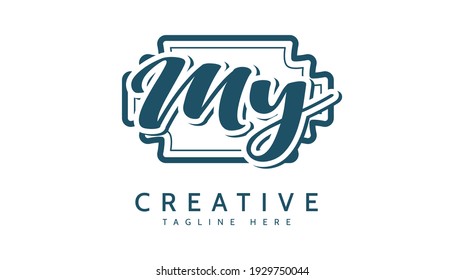 MY Initials, handwriting logo vector