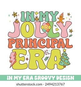 In my jolly principal Christmas era groovy retro, Merry Christmas retro designs