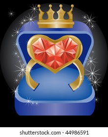 For my king Ring with a stone in the form of heart, in a box