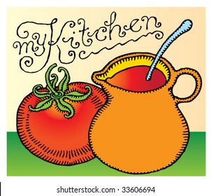 my kitchen headline typography with tomato sauce