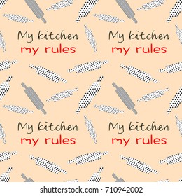 my kitchen my rules pattern rolling pin vector illustration