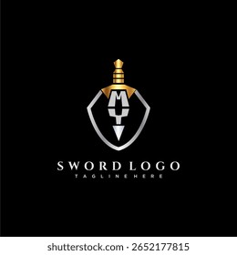 Meu monograma de luxo carta para escudo e espada estilo imagem