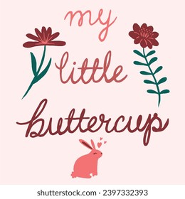 My little buttercup illustration. Girl child tshirt pattern design. T shirt print trendy. young girl and more