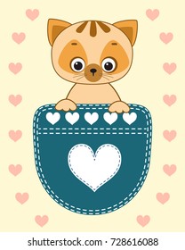 My little cute cartoon  cat. T-shirt design. Vector illustration.