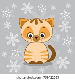My little cute cartoon  cat. T-shirt design. Vector illustration.