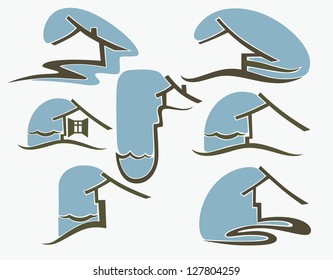 my little home on seacoast, vector collection of property symbols