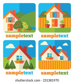 my little home, vector cartoon country in flat style, icons collection