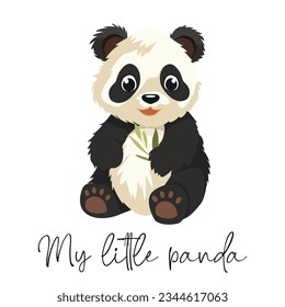 My little panda. Cute panda with 
eucalyptus. Concept panda banner square form. Vector illustration.