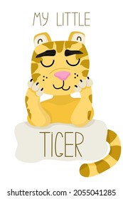 My little tiger. Cute hand-drawn tiger. Vector illustration of a predator