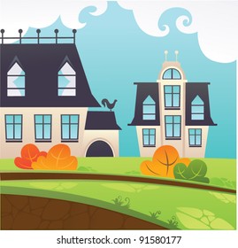my little town, cartoon vector illustration