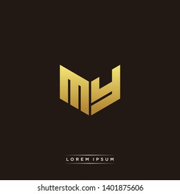 MY Logo Letter Initial Logo Designs Templete with Gold and Black Background