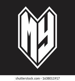 MY Logo monogram with emblem line style isolated on black background