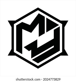 MY Logo monogram with hexagon and sharp shape design template