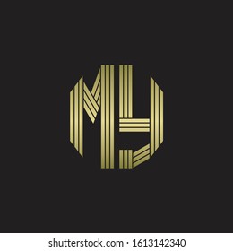 MY Logo monogram outline style linked isolated with gold colors