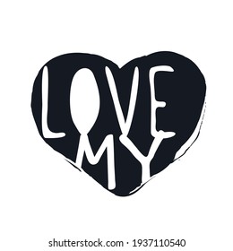 My love hand drawn lettering Heart doodle logo icon sign
