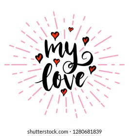 My love lettering with hearts