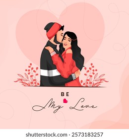 My Love Message Text with Romantic Couple Character on Pink Background for Happy Valentine's Day Greeting Card.