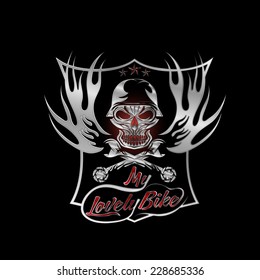 my lovely bike auto silver crest with skull in helmet