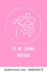 Für meine liebende Mutter Postkarte mit linearem Glyph Symbol. Wünsche für Mama. Grußkarte mit dekorativem Vektordesign. Einfaches Stilposter mit kreativer Kunstgrafik. Flug mit Urlaubswunsch