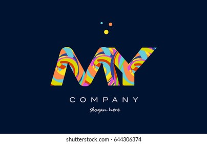 my m y alphabet letter logo colors colorful rainbow acrylic font creative text dots company vector icon design template