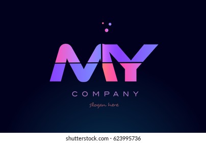 my m y creative color blue background pink purple blue magenta alphabet letter company logo vector icon design
