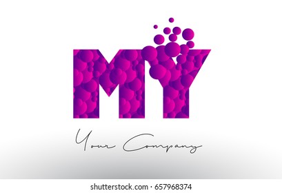 MY M Y Dots Letter Logo with Purple Pink Magenta Bubbles Texture Vector.