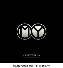 MY M Y initial letter linked circle capital monogram logo modern template silver color edition